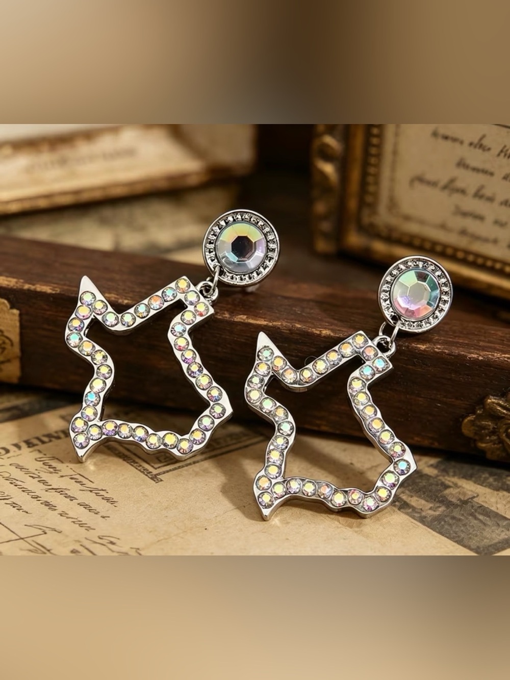 Western Crystal Texas Outline Drop Earrings - Iridescent
